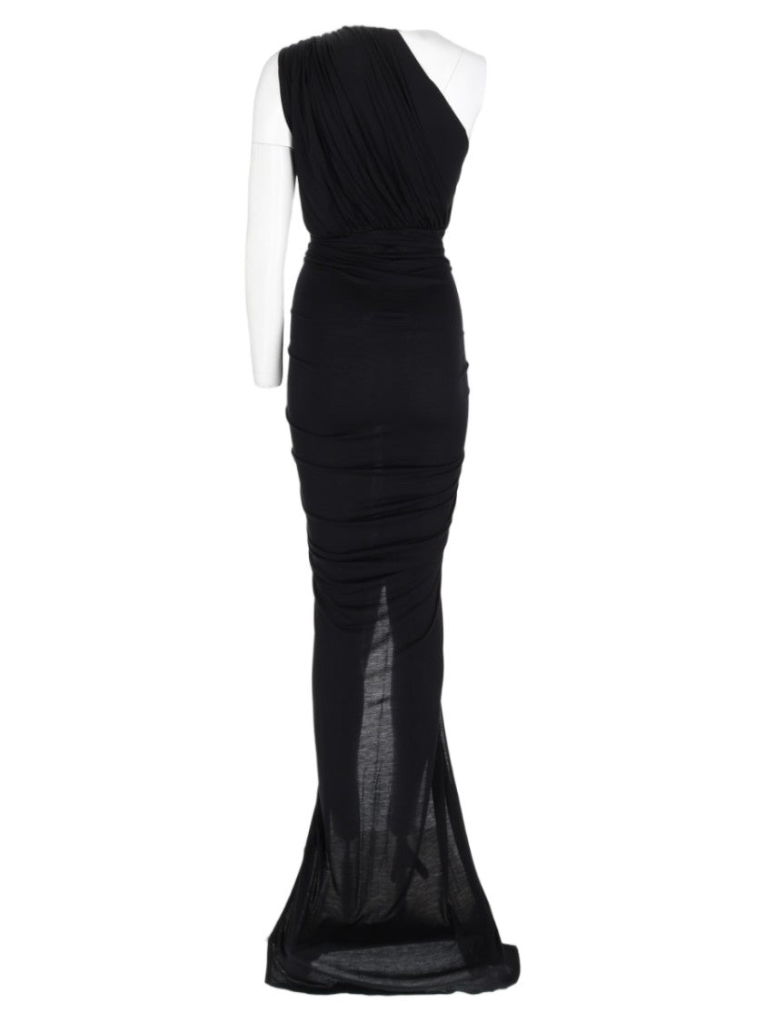 Rick Owens X Lilies Black Ruched One-Shoulder High-Slit Evening Dress