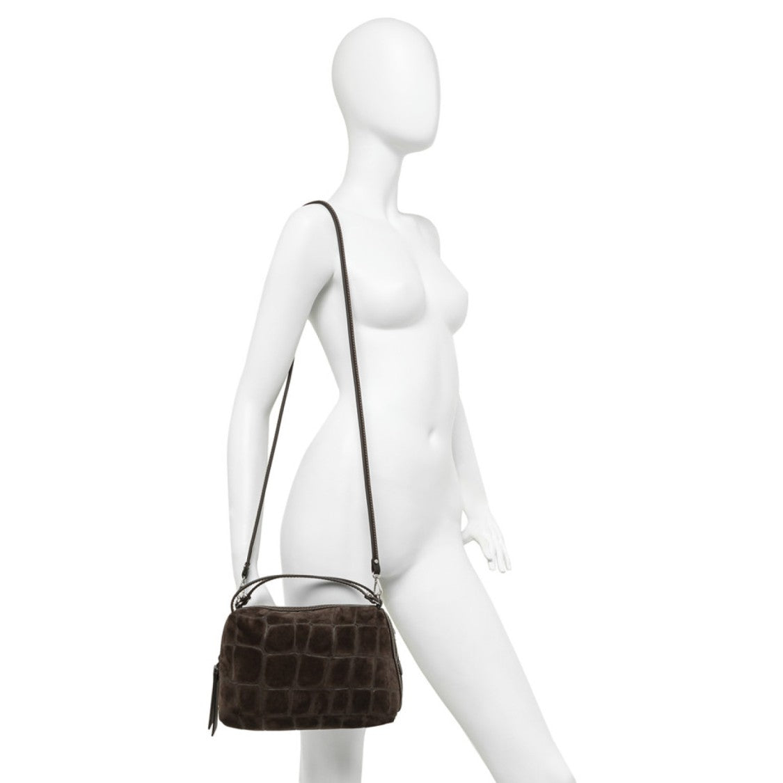 Gianni Chiarini Coffee Alifa Croc-Embossed Suede Bag