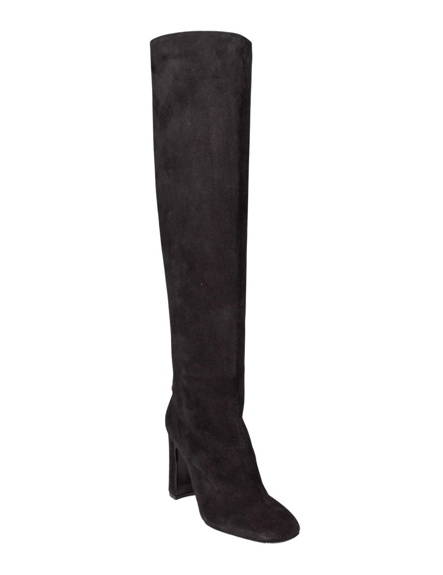 Dolce & Gabbana Slip-On Black Suede Boots With Square Toe