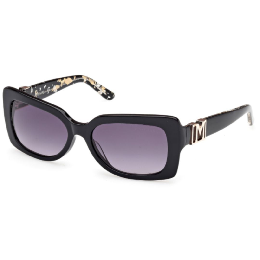 Guess By Marciano Gm00018 Glossy Black Rectangular Sunglasses With Gold Accents