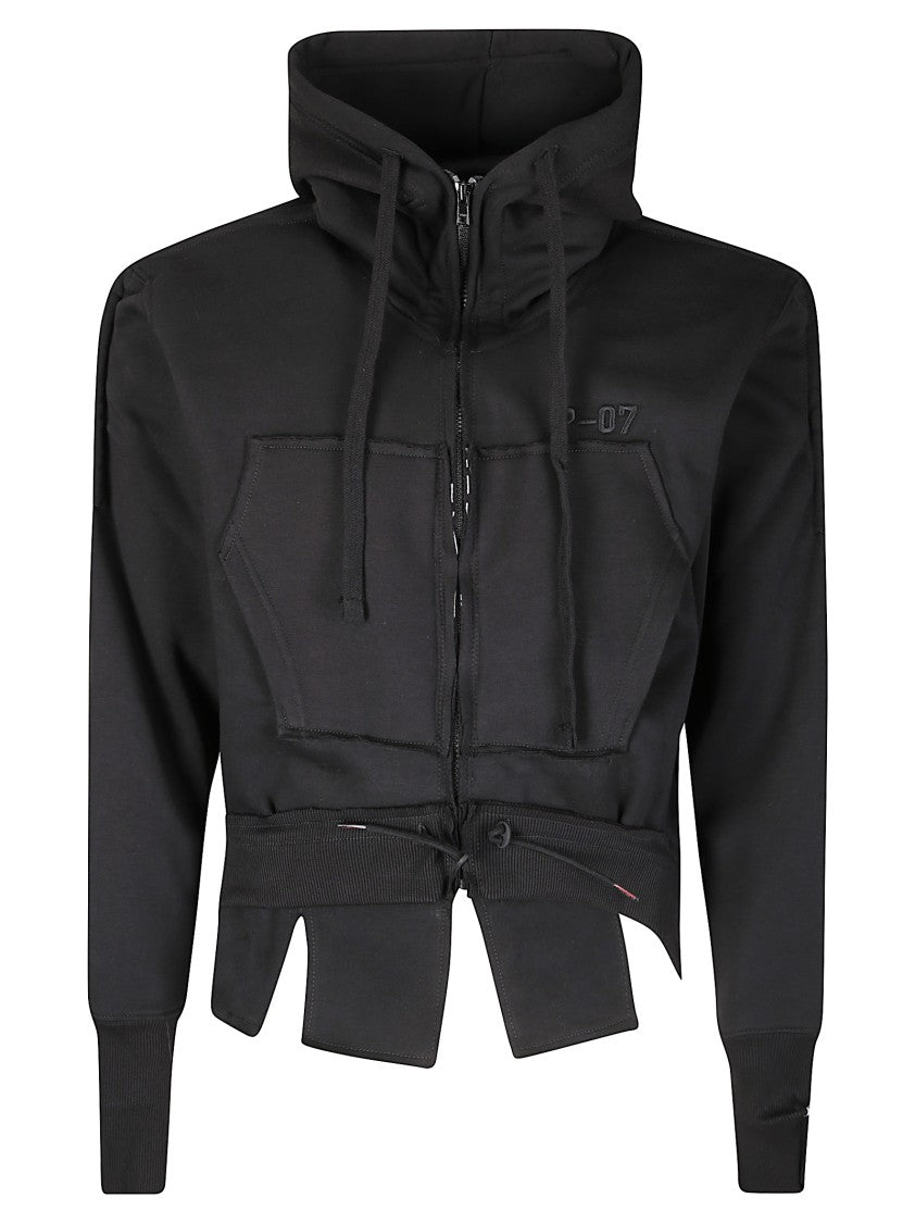 Prototypes Layered Black Hoodie With Drawstring Details