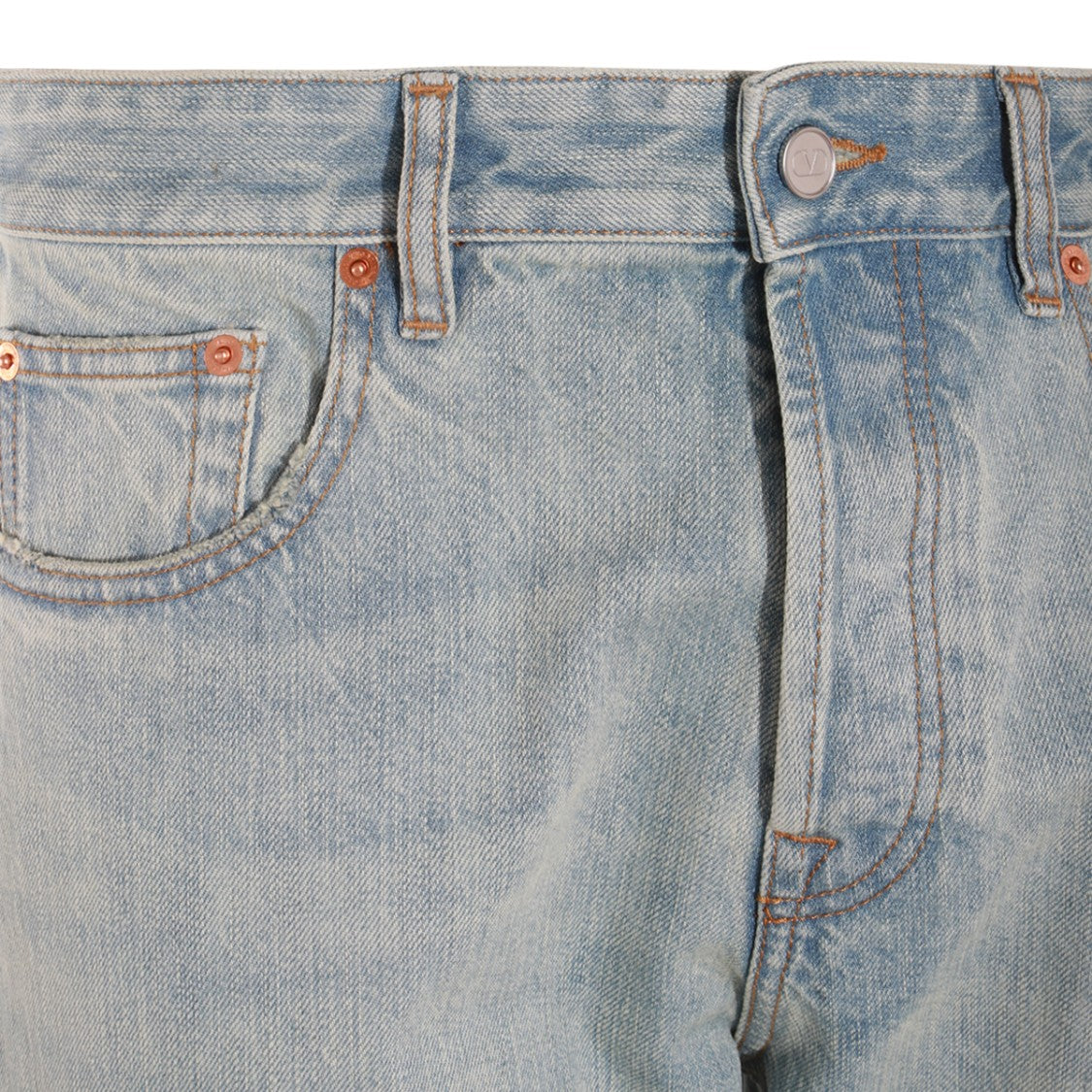 Valentino Light Blue Cotton Jeans With Faded Effect And Tapered Leg