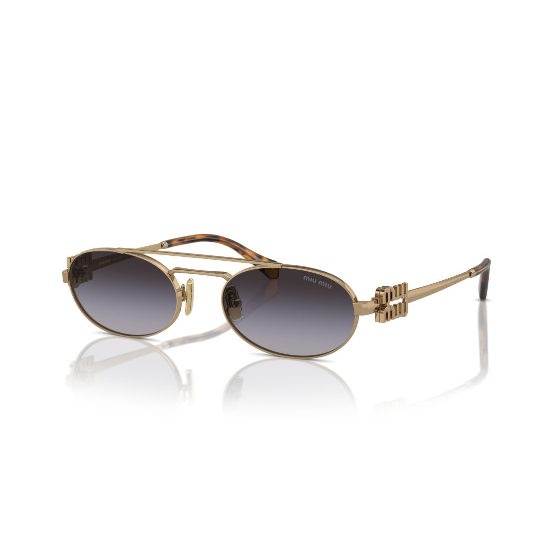 Miu Miu 0Mu 54Zs Oval-Shaped Gold Metal Frame Sunglasses