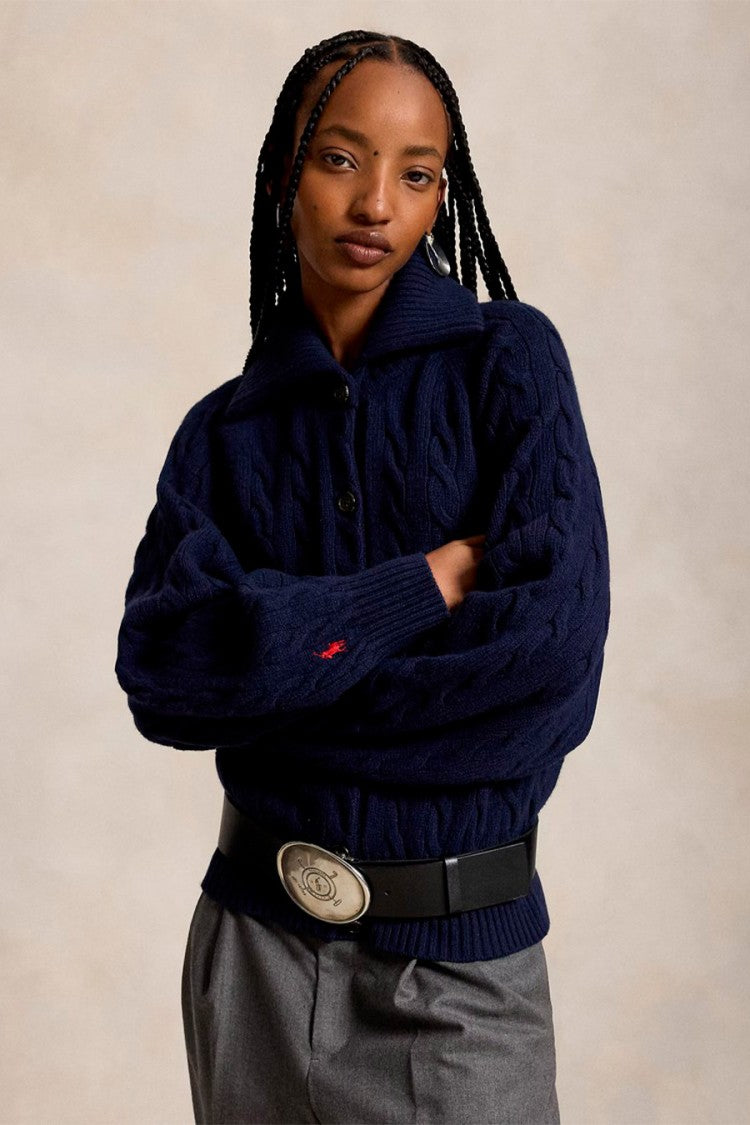 Polo Ralph Lauren Navy Wool-Cashmere Blend Collared Cardigan