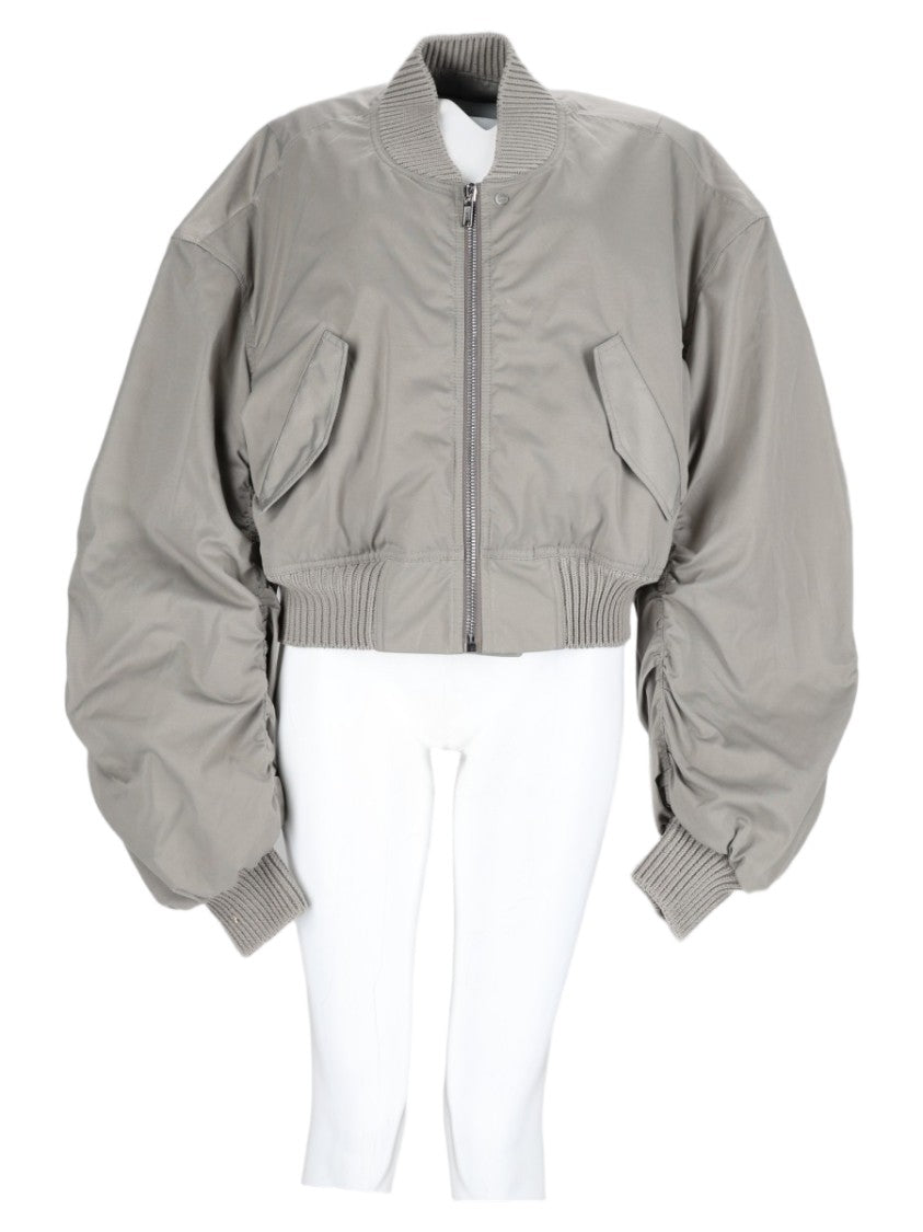 Rick Owens Grey Ruched Sleeves Ruched Nylon-Blend Bomber Jacket