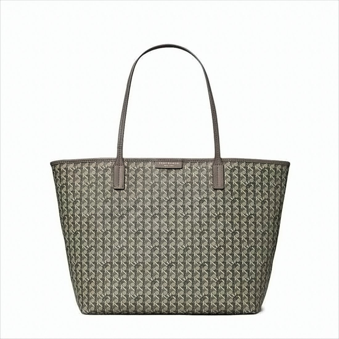 Tory Burch Structured Geometric Canvas Tote With Leather Trim