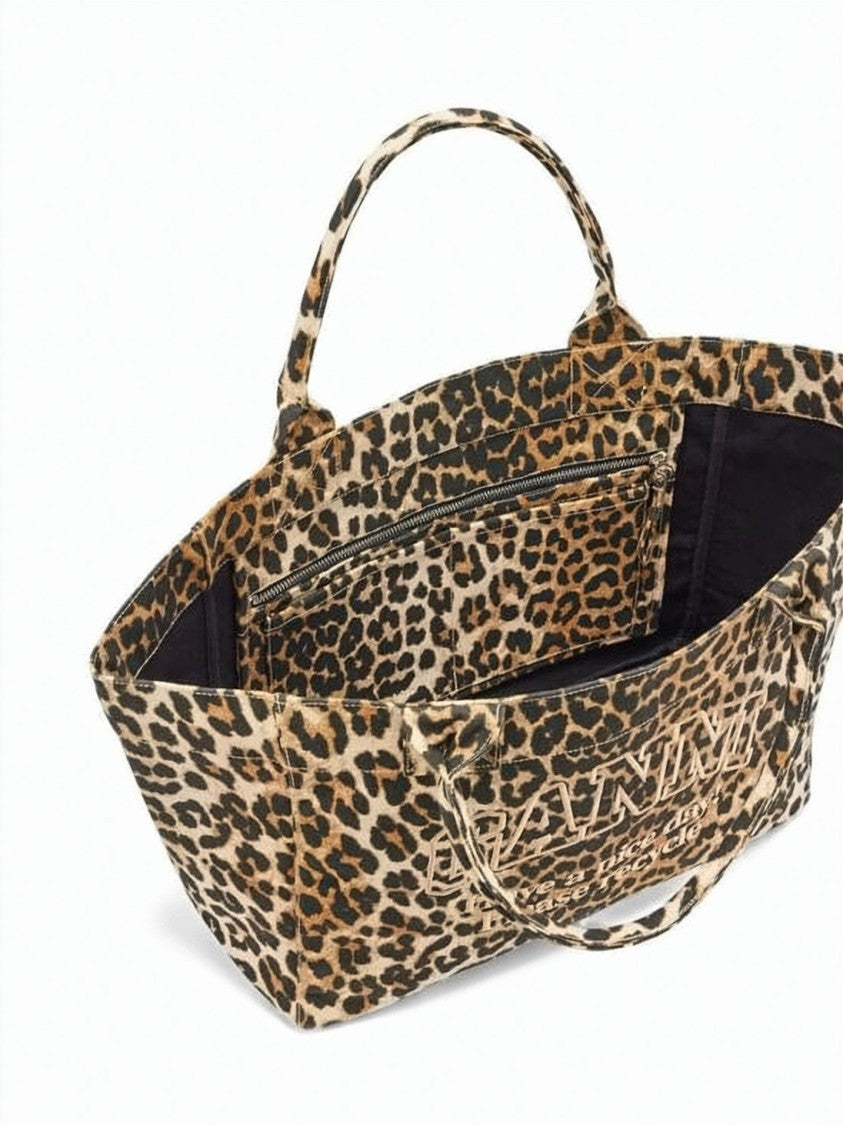 Ganni Medium Leopard Print Tote Bag