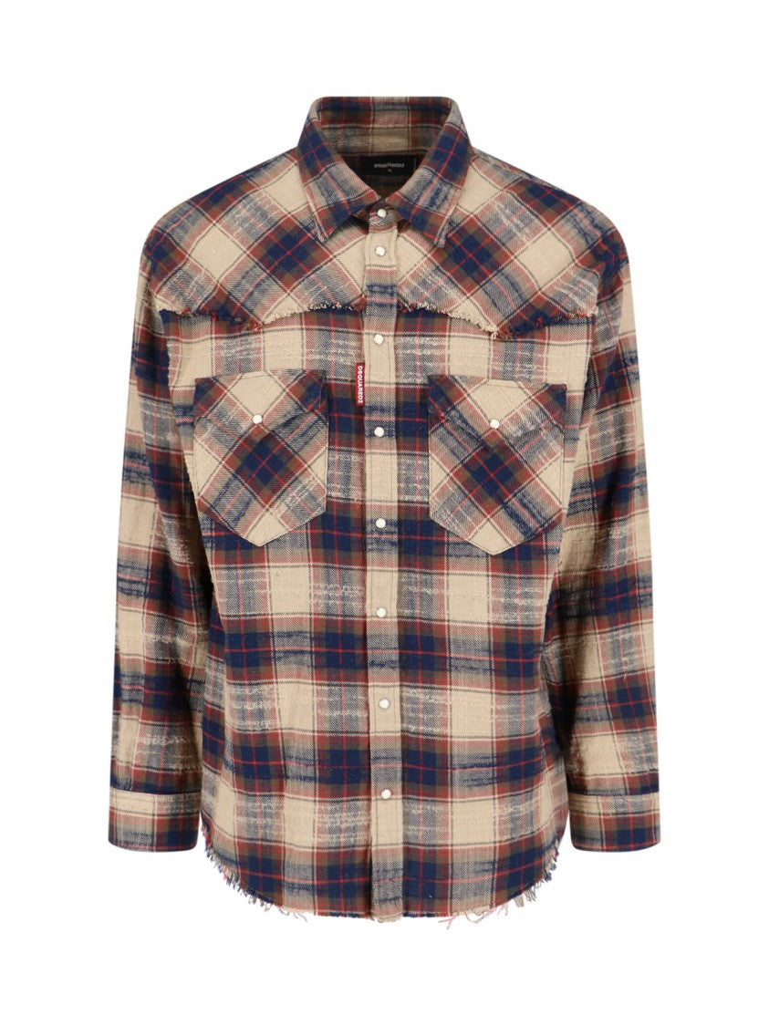 Dsquared2 Multicolor Check Cotton Shirt With Classic Collar