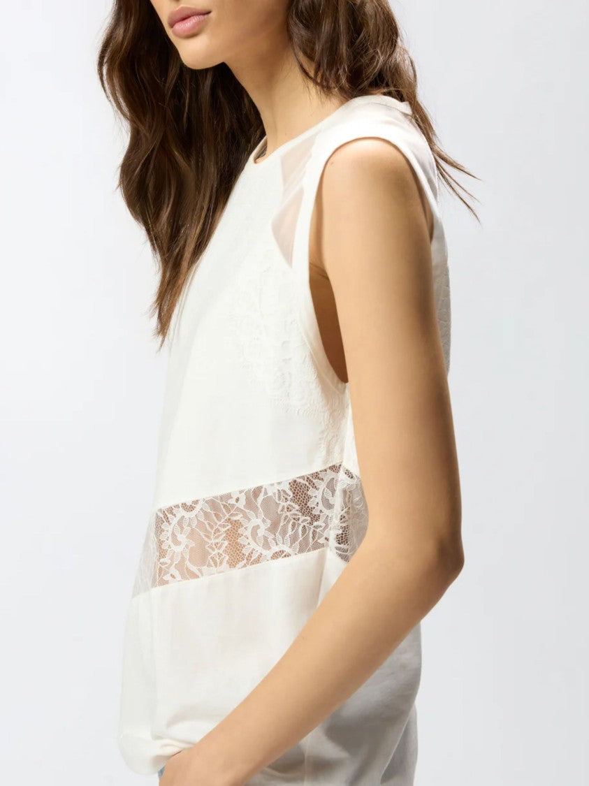 Pinko Sleeveless Diagonal Lace Insert Tank Top