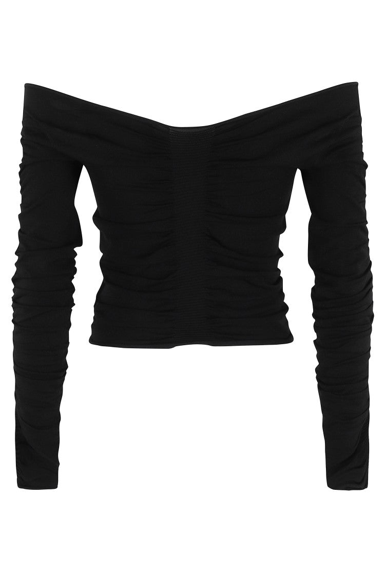 Alexander Wang Ls Wide V Neck Ruched Pullover