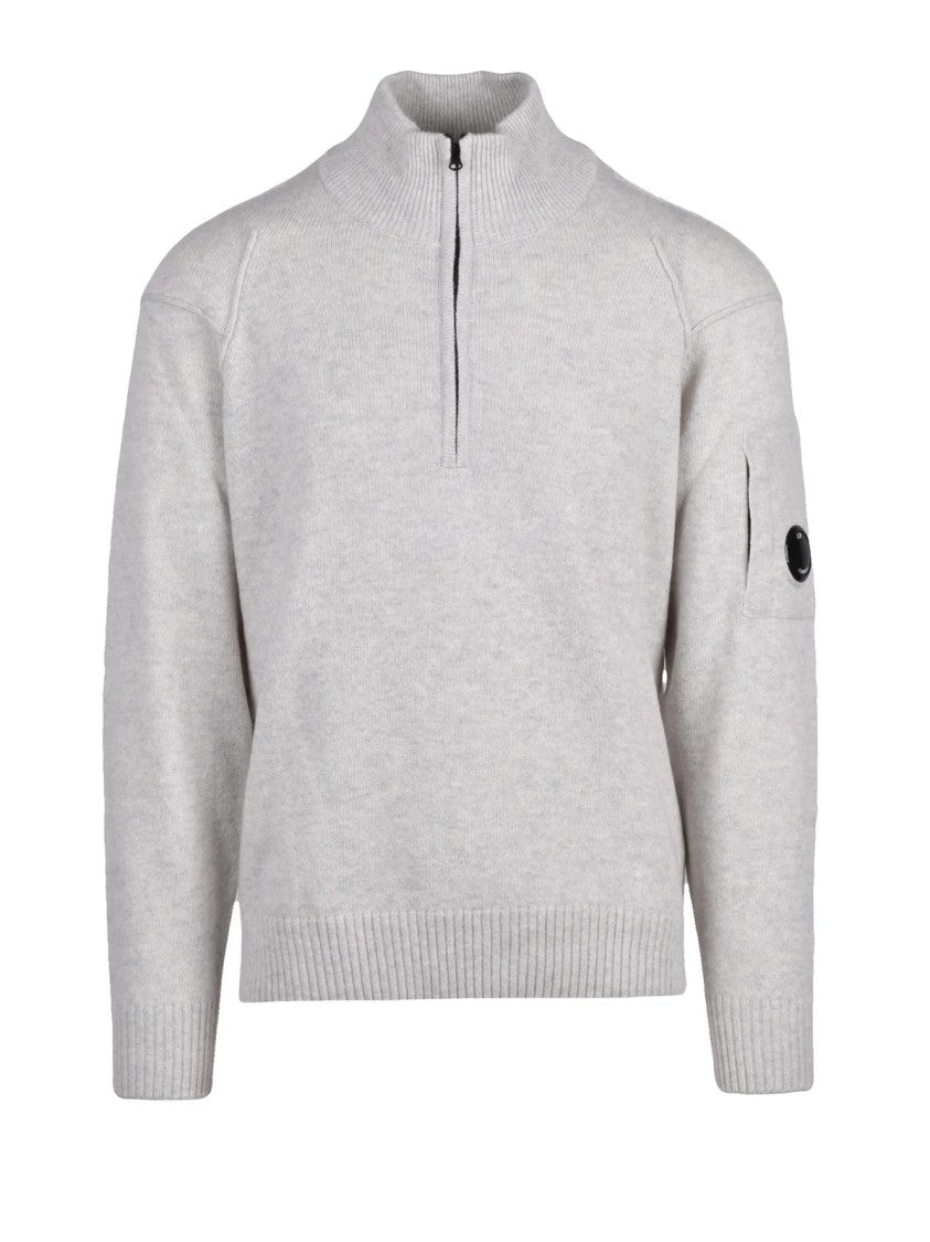 C.P. Company Light Grey Half-Zip Wool-Blend Sweater