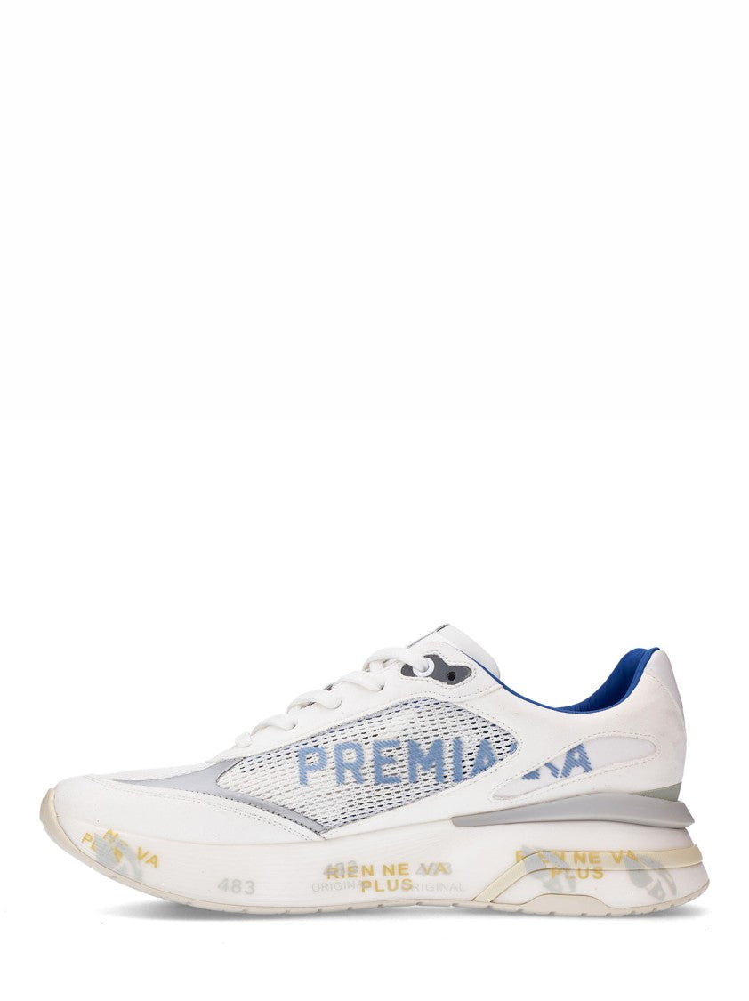 Premiata Technical Fabric Suede White Round-Toe Sneakers