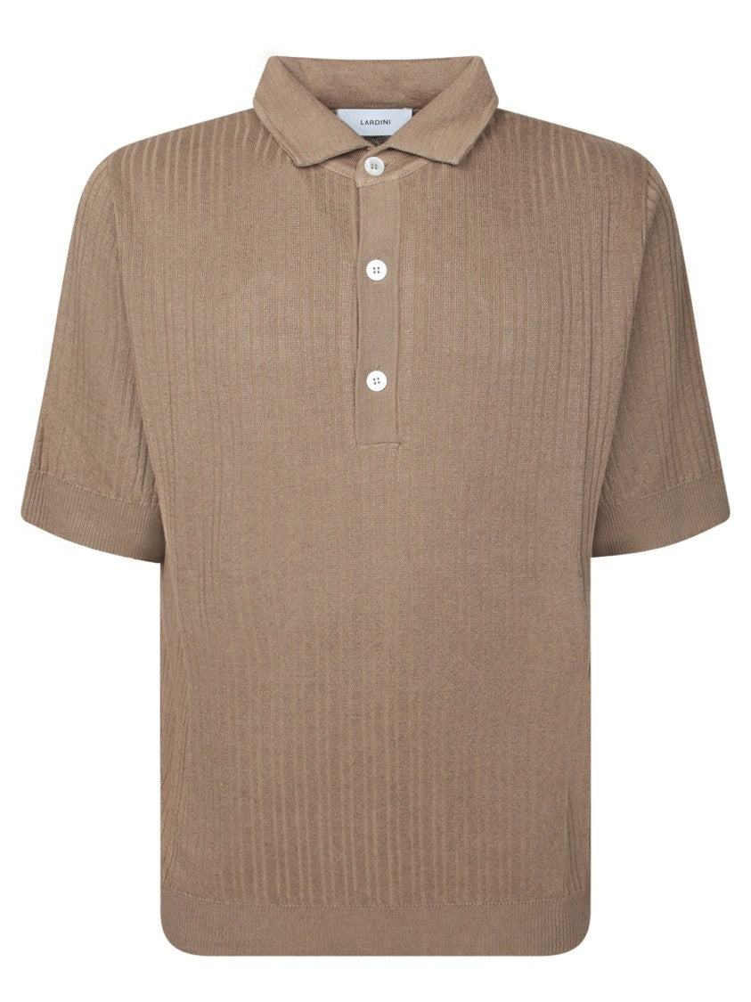 Lardini Textured Brown Polo T-Shirt With Ribbed Design