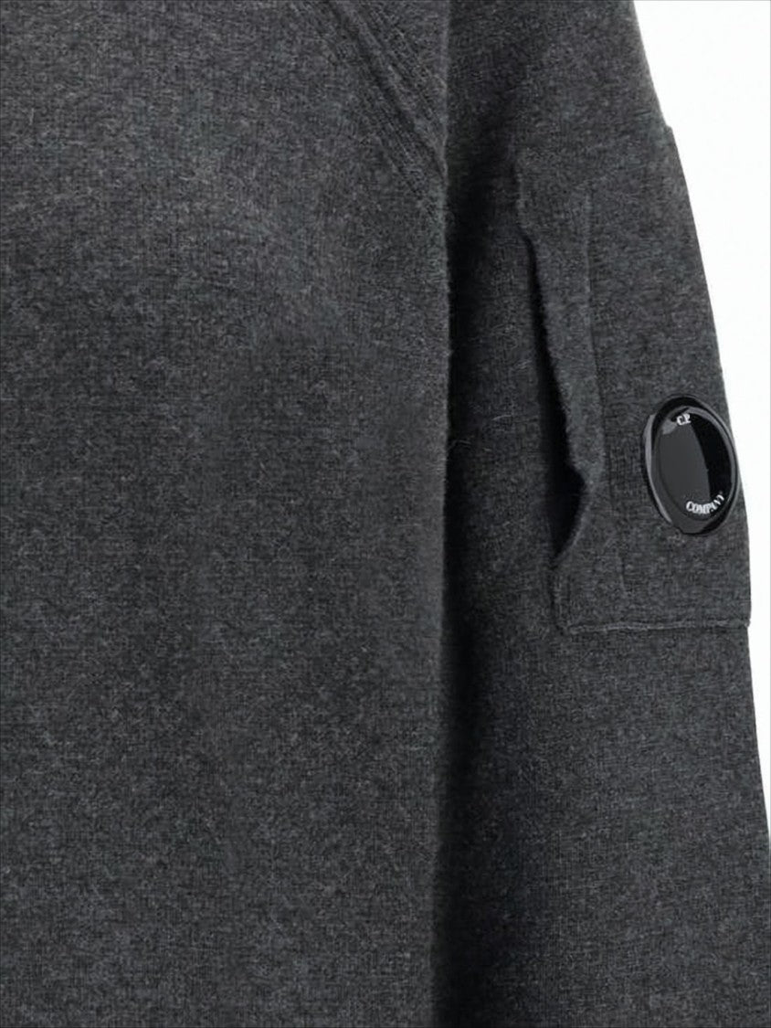 C.P. Company Relaxed Fit Dark Grey Wool Blend Sweater With Patch Pocket