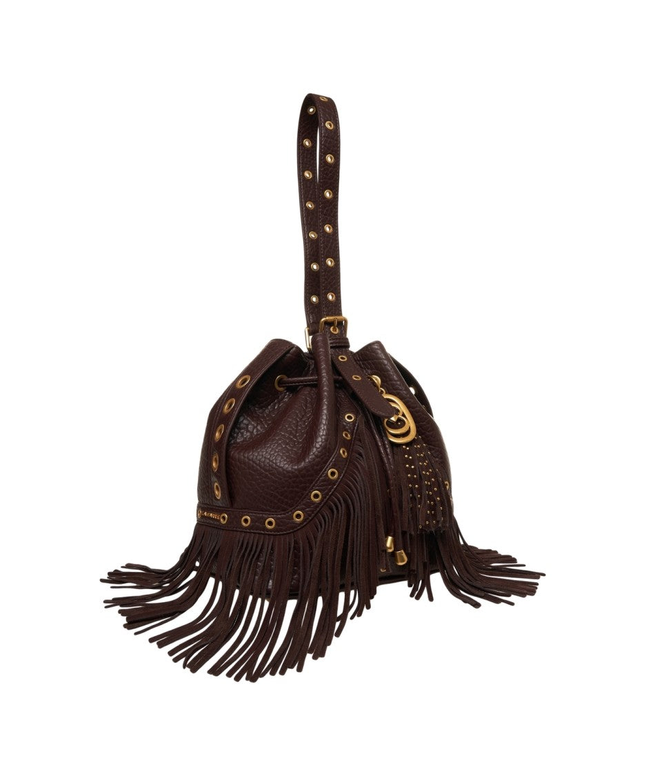 La Carrie Hammered Leather Bucket Bag With Fringes
