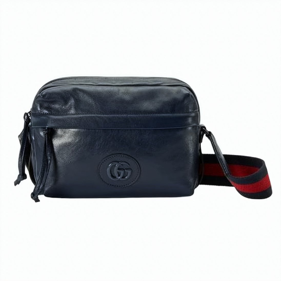 Gucci Smooth Leather Crossbody Bag With Adjustable Striped Strap