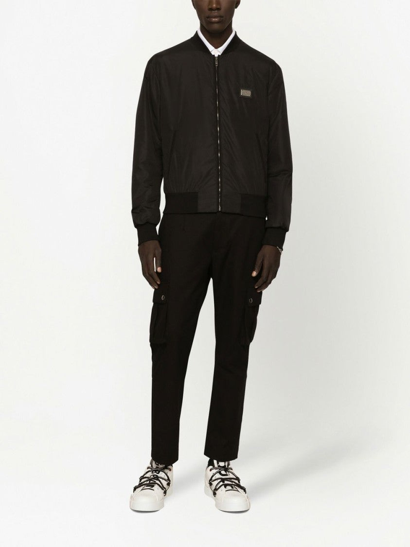 Dolce & Gabbana Fitted Black Bomber Jacket With Ribbed Details