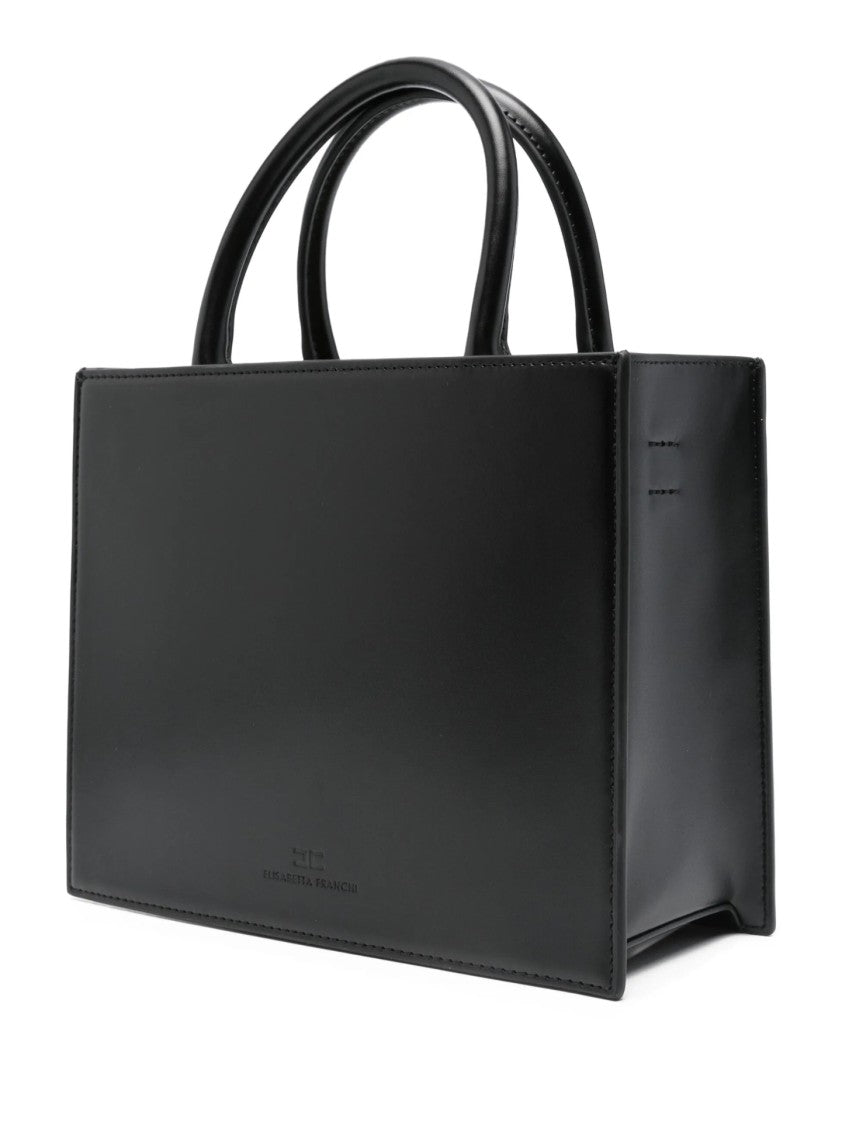 Elisabetta Franchi Structured Black Handbag With Gold Logo Accents