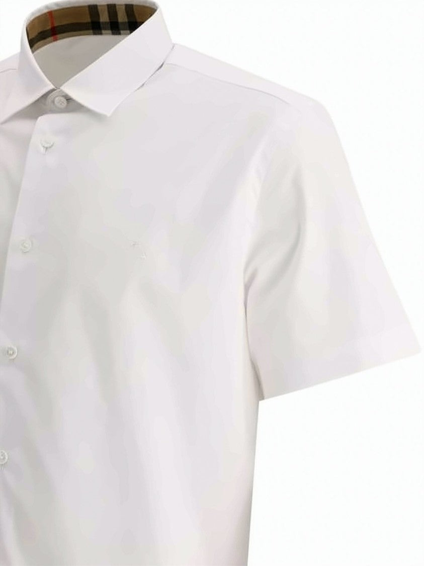Burberry Short-Sleeved White Shirt With Embroidered Logo And Check Collar