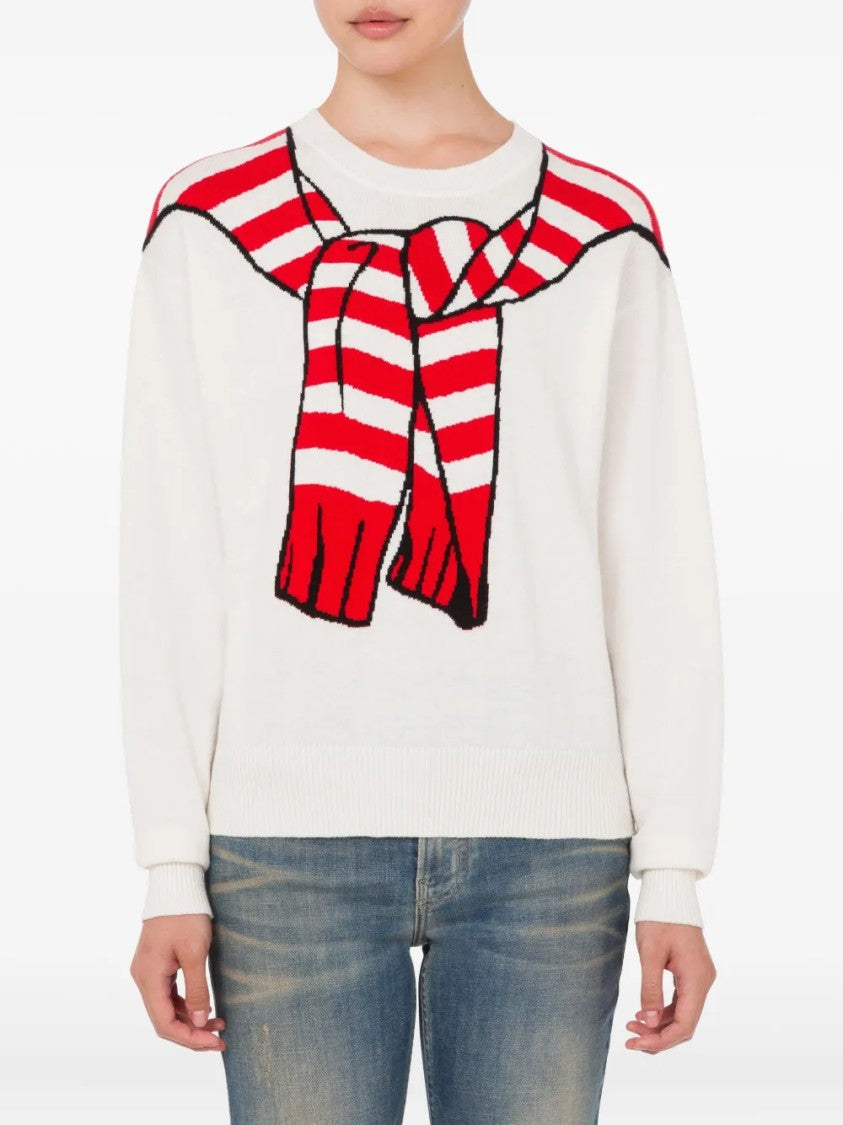 Moschino Playful Striped Knit Sweater With Graphic Accents