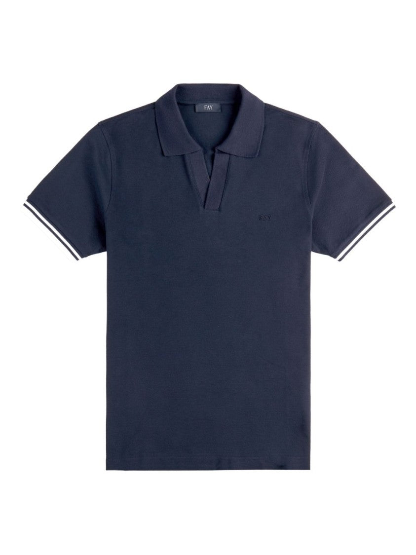 Fay Dark Blue Piqued Striped Polo Shirt