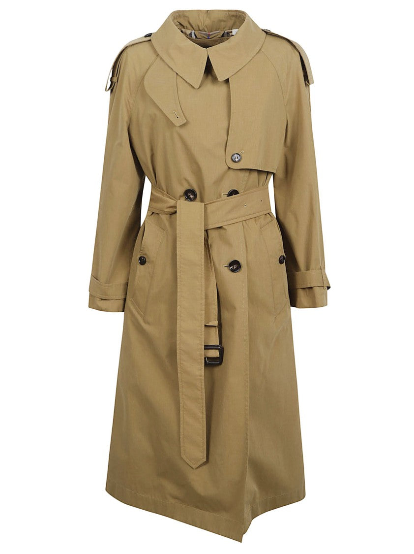 Burberry Long Brown Trench Coat With Removable Belt And Signature Check Lining