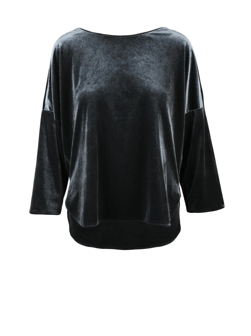 Black 961 Blue Velvet Stretch Polyamide Fluid Blouse
