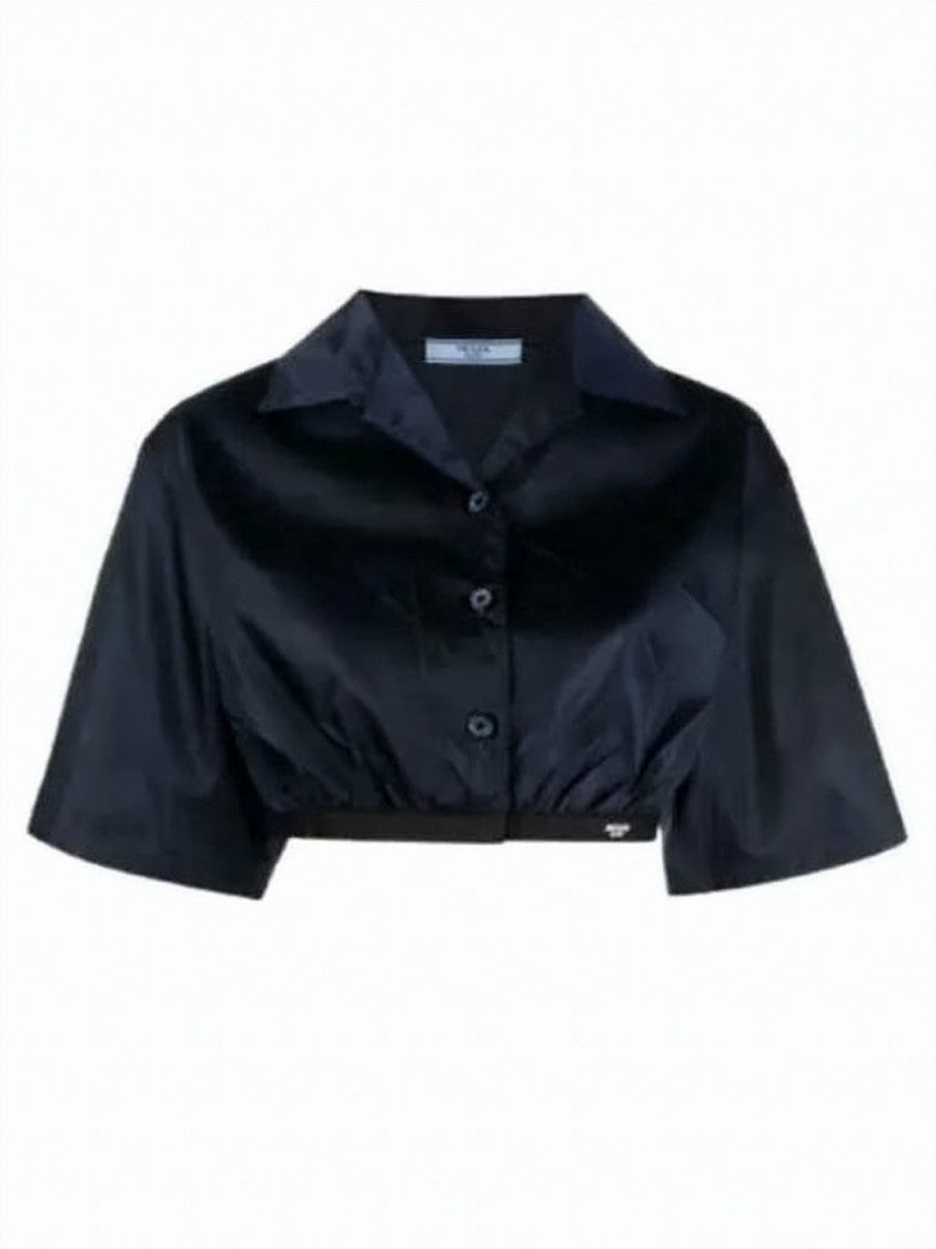 Prada Cropped Black Blouse With Button-Down Front