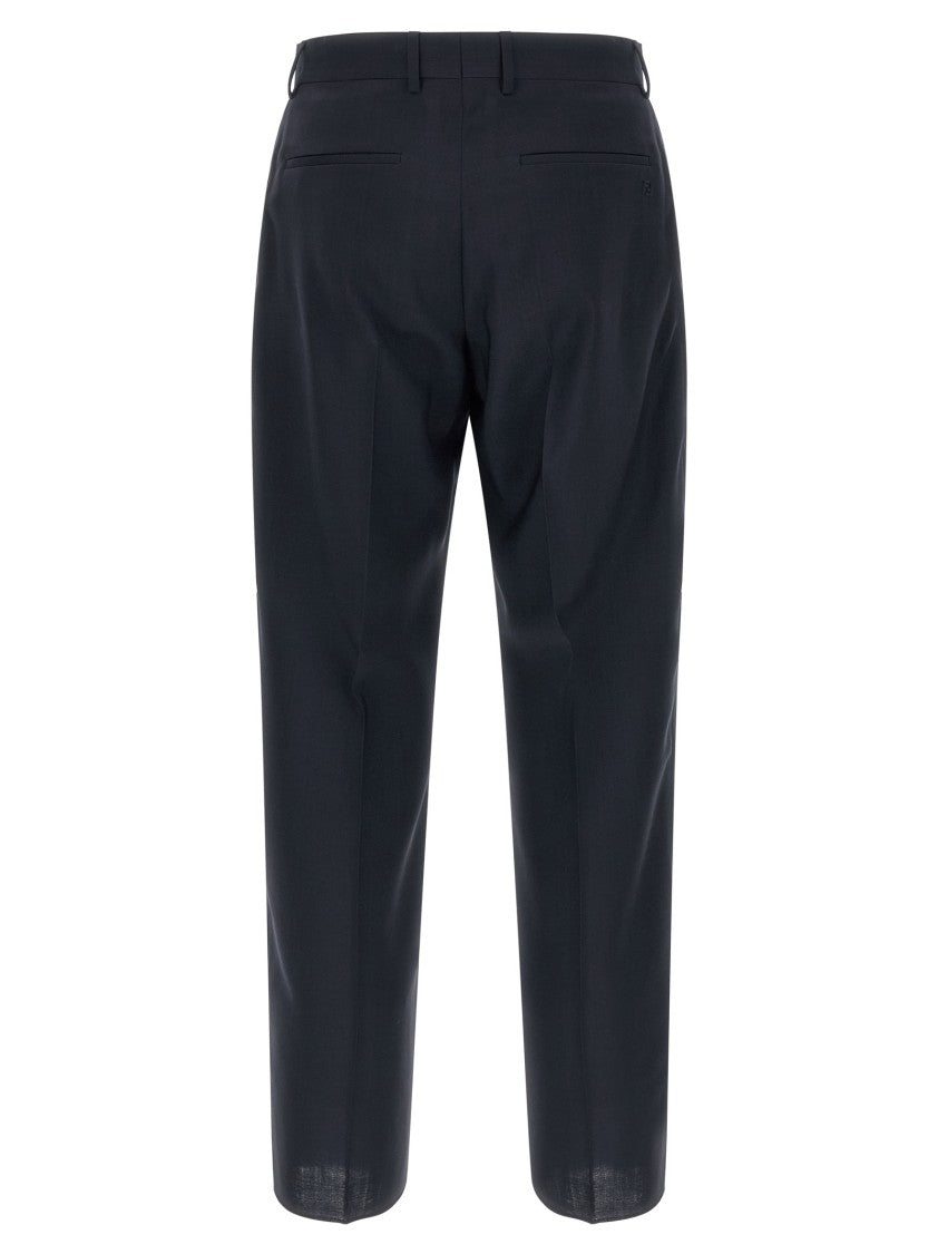 Fendi Refined Wool Canvas Tailored Trousers With Stretched Pleat