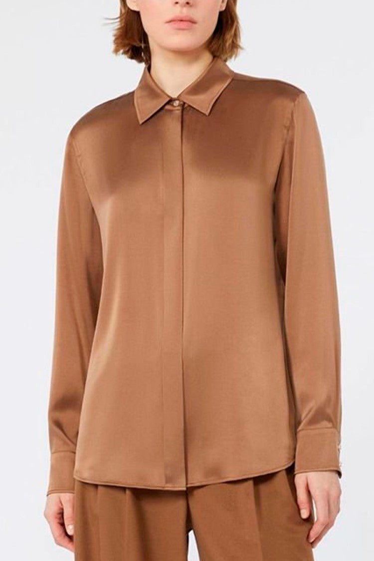 Max Mara Camel Mstxero Satin Silk-Blend Shirt