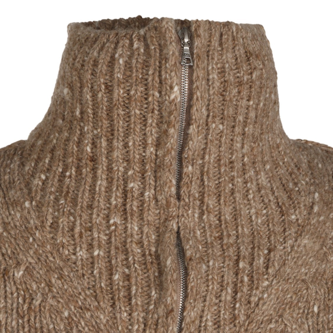 Auralee High Ribbed Collar Zip Textured Knit Sweater