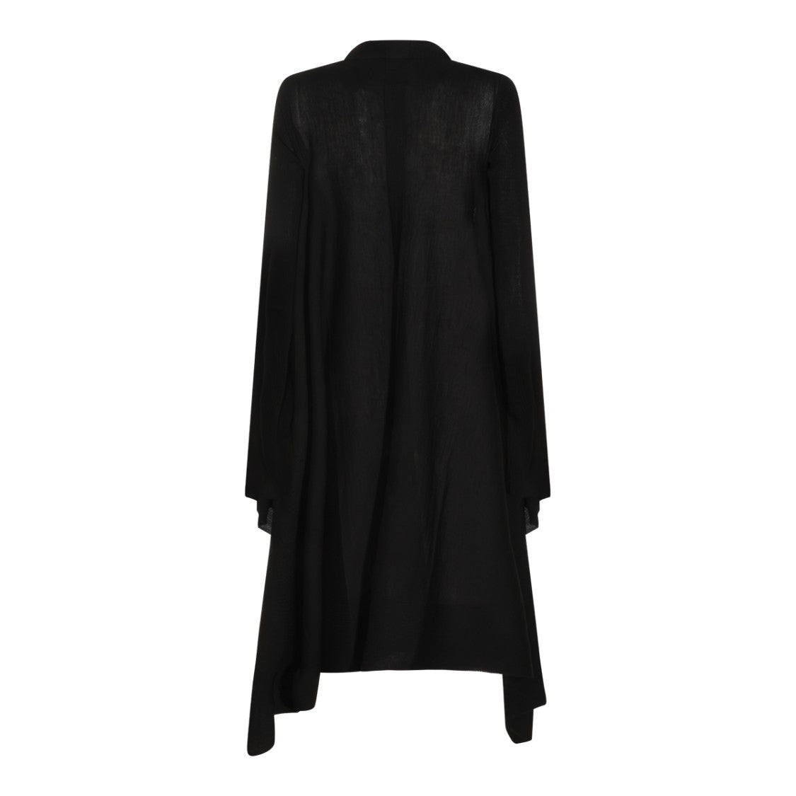 Rick Owens Long Ribbed Black Knit Sweater With Open Front Design