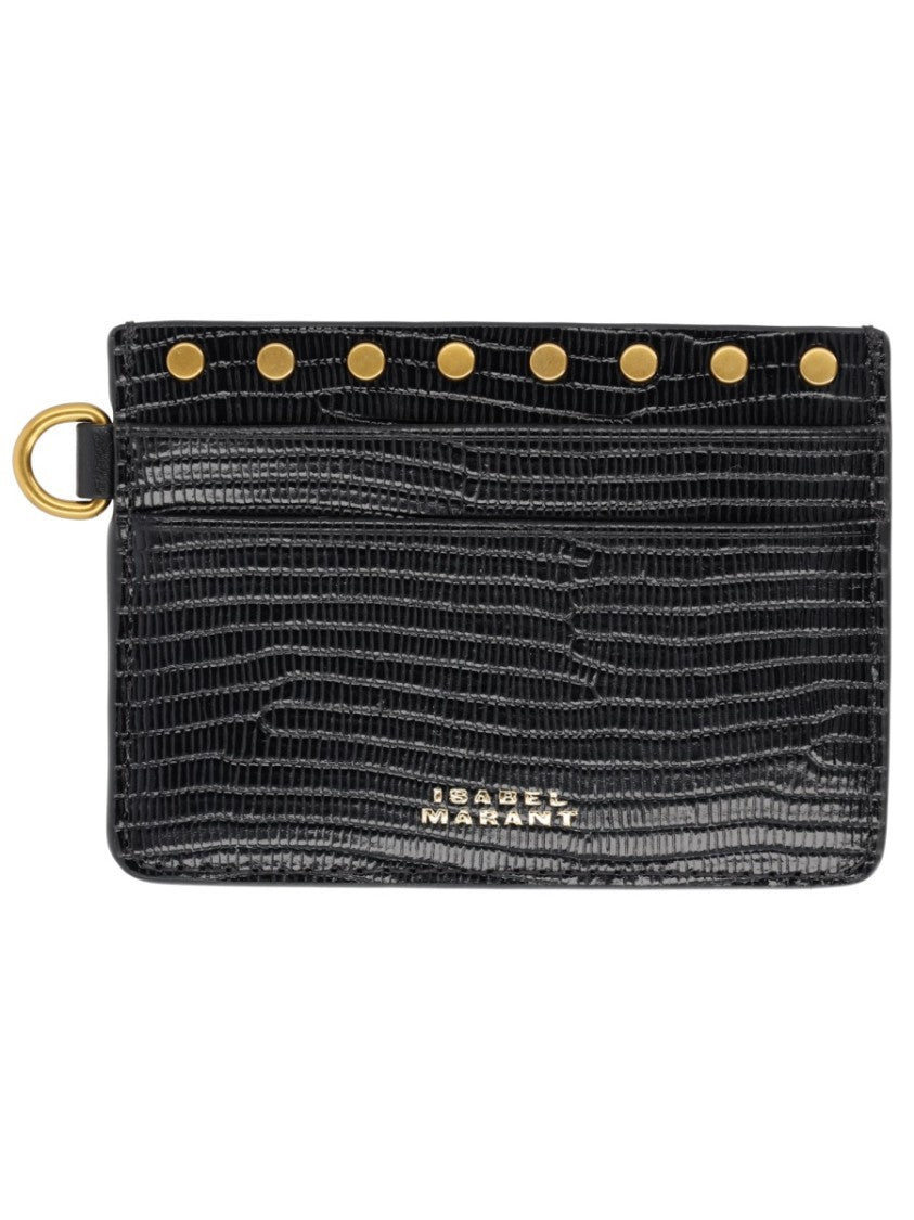 Isabel Marant Oskan Textured Cow Leather Studded Card Holder