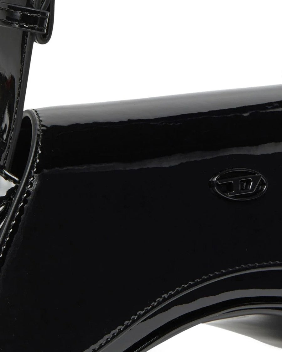 Diesel Curved Black Shoulder Bag With Glossy Finish