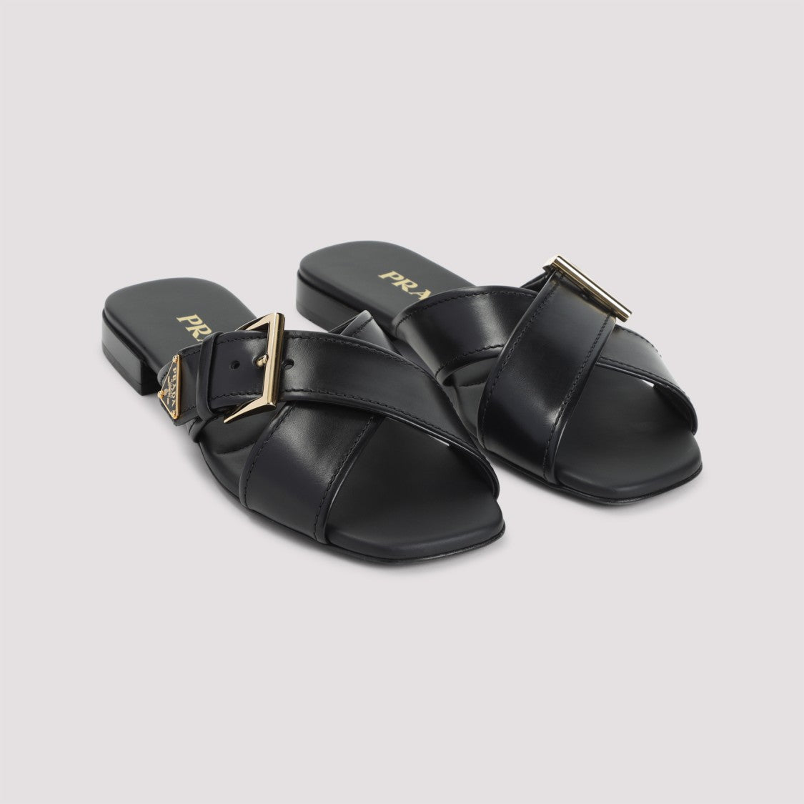 Prada Black Leather Sandals With Crisscross Straps