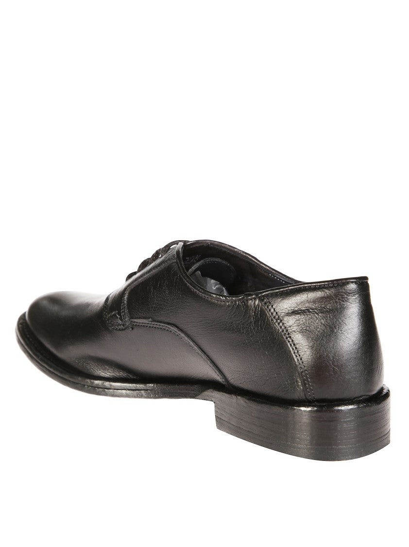 Morgillo Polished Black Leather Stacked Heel Lace-Up Shoes