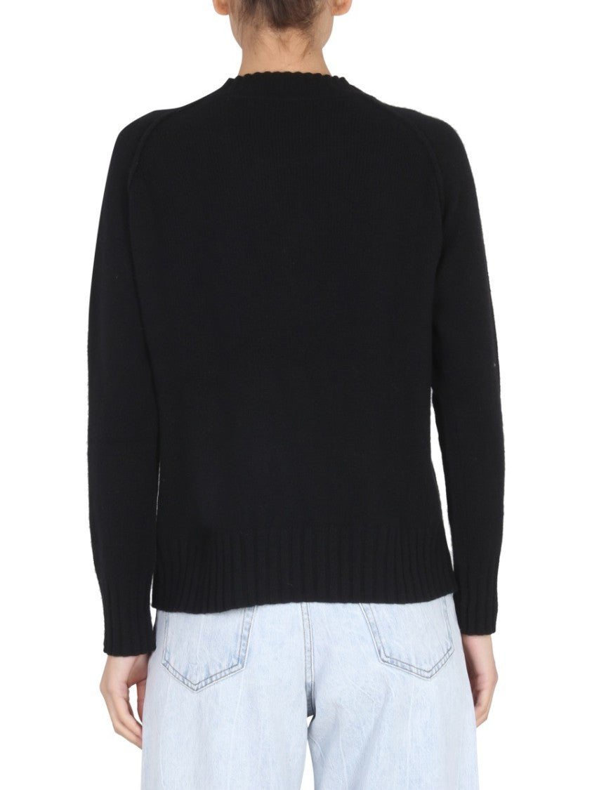 Stefano Mortari Cross-Neck Black Wool Jersey Sweater