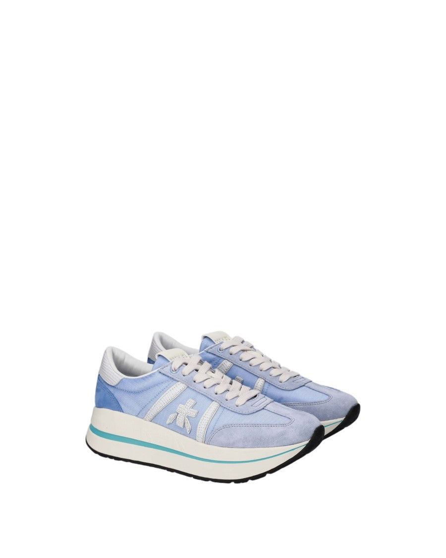 Premiata Light Blue Suede Mesh Accents Sneakers