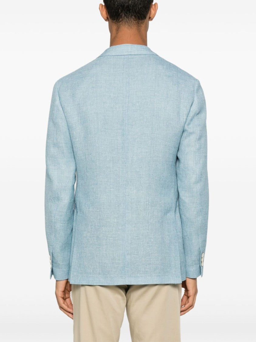 Lardini Light Blue Linen Jacket With Button Fastening