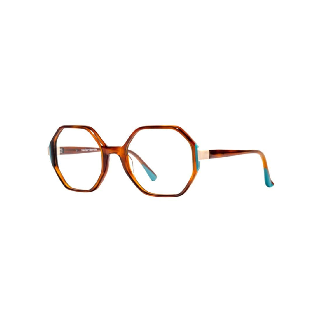 Xavier Garcia Design Drina C-4 Geometric Octagonal Frame Eyeglasses With Turquoise Accents