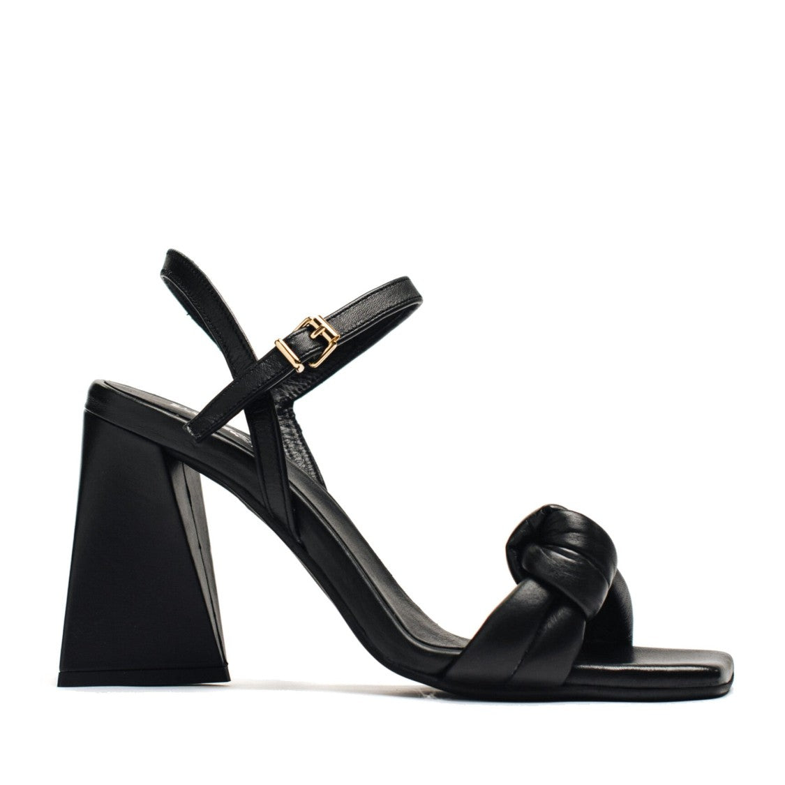 Vamsko Eden Black Knotted Strap Block Heel Leather Sandals
