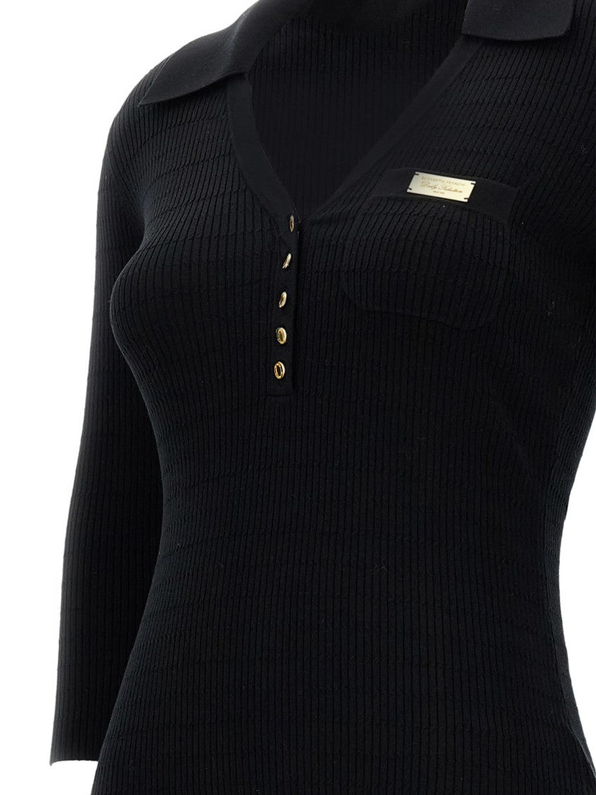 Elisabetta Franchi Fitted Black Ribbed V-Neck Top