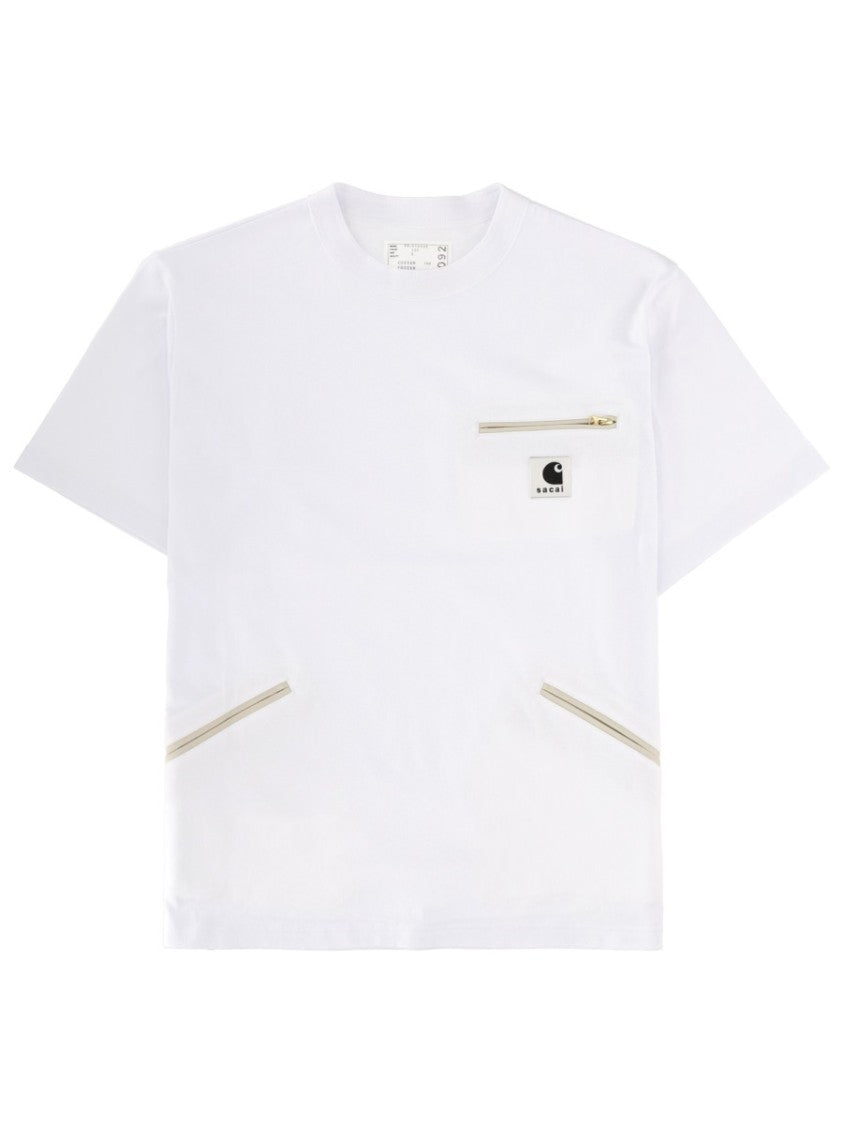Sacai X Carhartt Wip White Boxy Cropped Three Pockets T-Shirt
