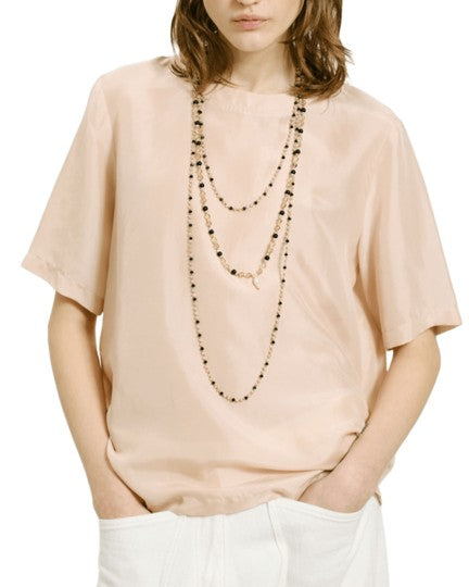 Momonì Short-Sleeve Silk Habotai Shirt With Round Neckline