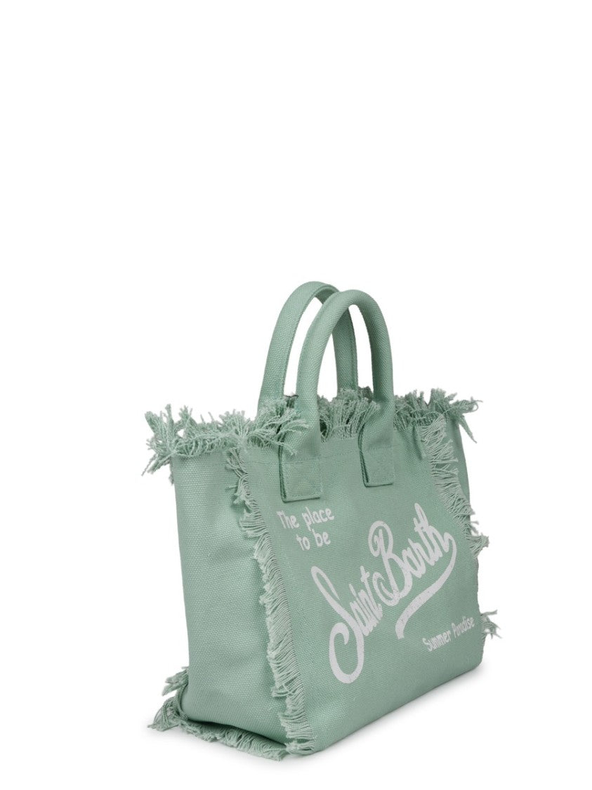 Mc2 Saint Barth Rectangular Green Cotton Handbag With Fringed Edges And Versatile Strap