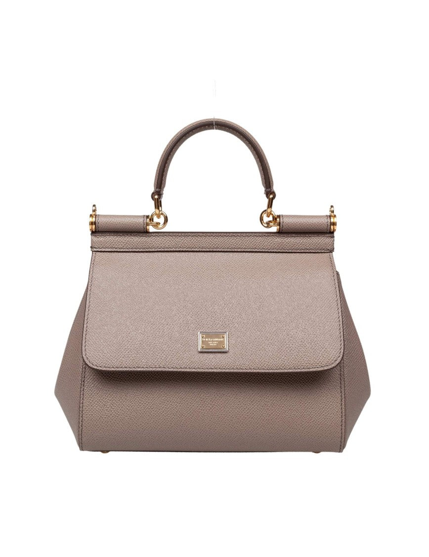 Dolce & Gabbana Mud  Small Sicily Bag In Dauphine Leather