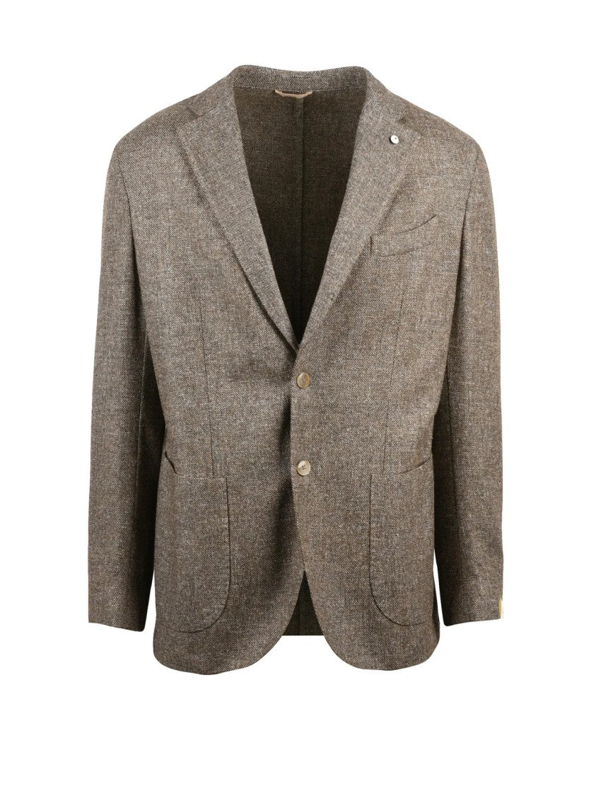 L.B.M. 1911 Beige Unlined Blazer With Notch Lapels And Button Closure