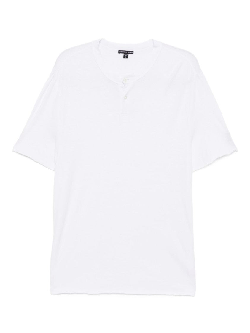 James Perse Henley Collar White T-Shirt With Raw Edges