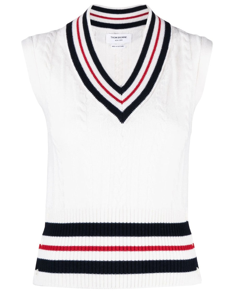 Thom Browne Sleeveless Knit Sweater With Contrasting Stripes