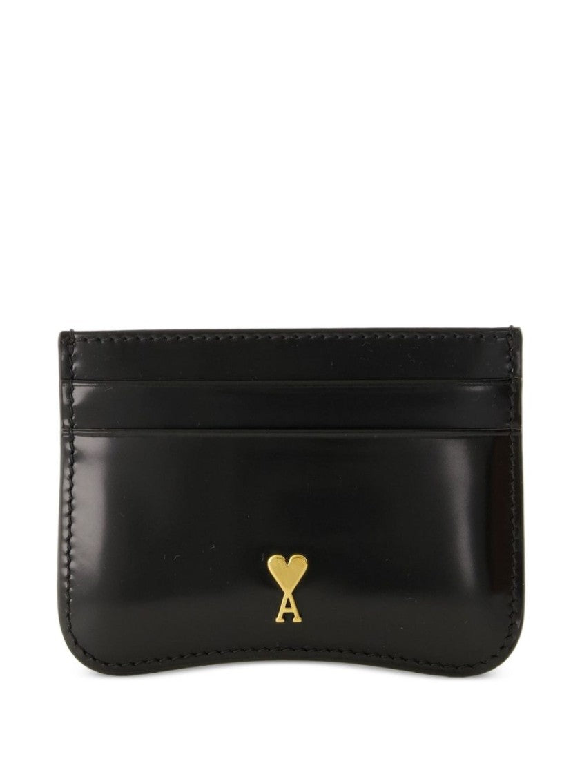 Ami Paris Black Square Shape Leather Card Wallet